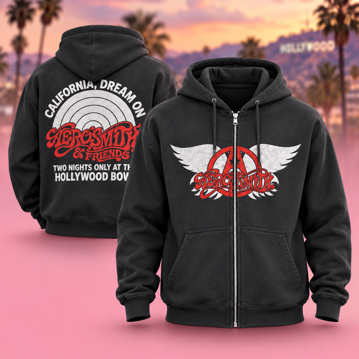 Aerosmith California Dream On Hollywood Bowl 2026 Merch Oct 29 Nov 1 2026 Logo Zip Hoodie