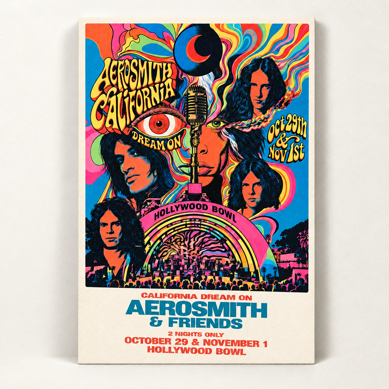 Aerosmith Exclusive Event Poster Two Night Only At The Hollywood Bowl In Los Angeles CA On October 29 And November 1 2026 California Dream On Aerosmith And Friends Home Decor Poster Canvas