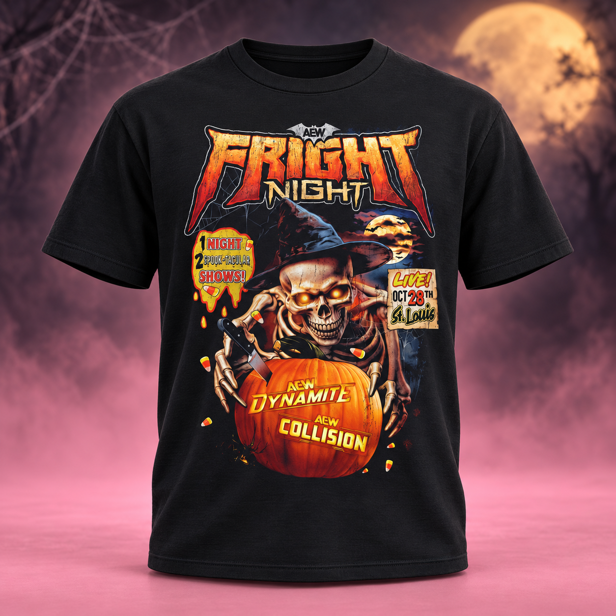 AEW Fright Night 2026 St. Louis Halloween graphic T-shirt design
