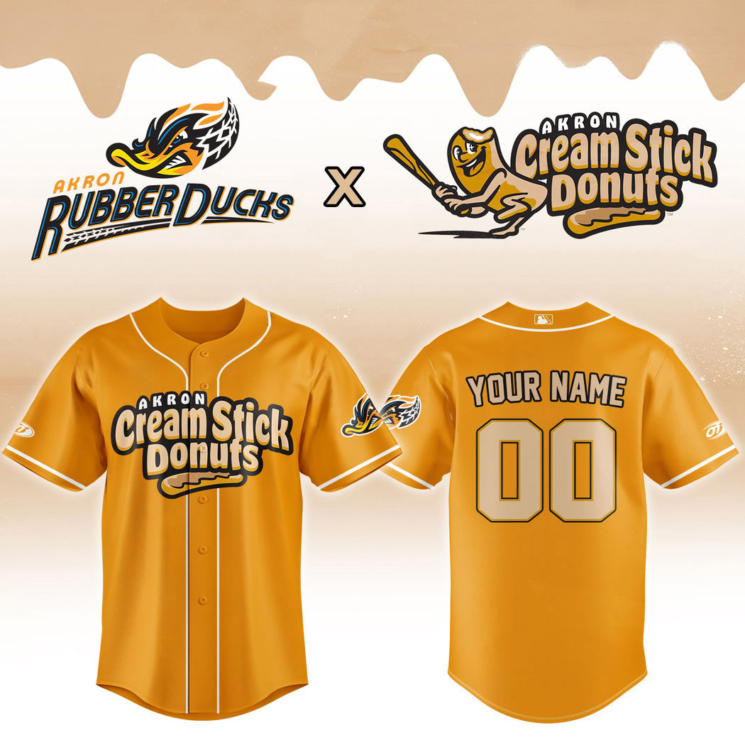 Custom Akron RubberDucks x Cream Stick Donuts Baseball Jersey 1 - Unicasport Custom Akron RubberDucks x Cream Stick Donuts Baseball Jersey