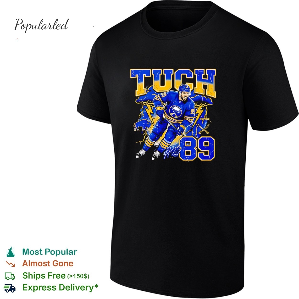 Alex Tuch number 89 of Buffalo Sabres 2026 NHL signature lightning graphic shirt
