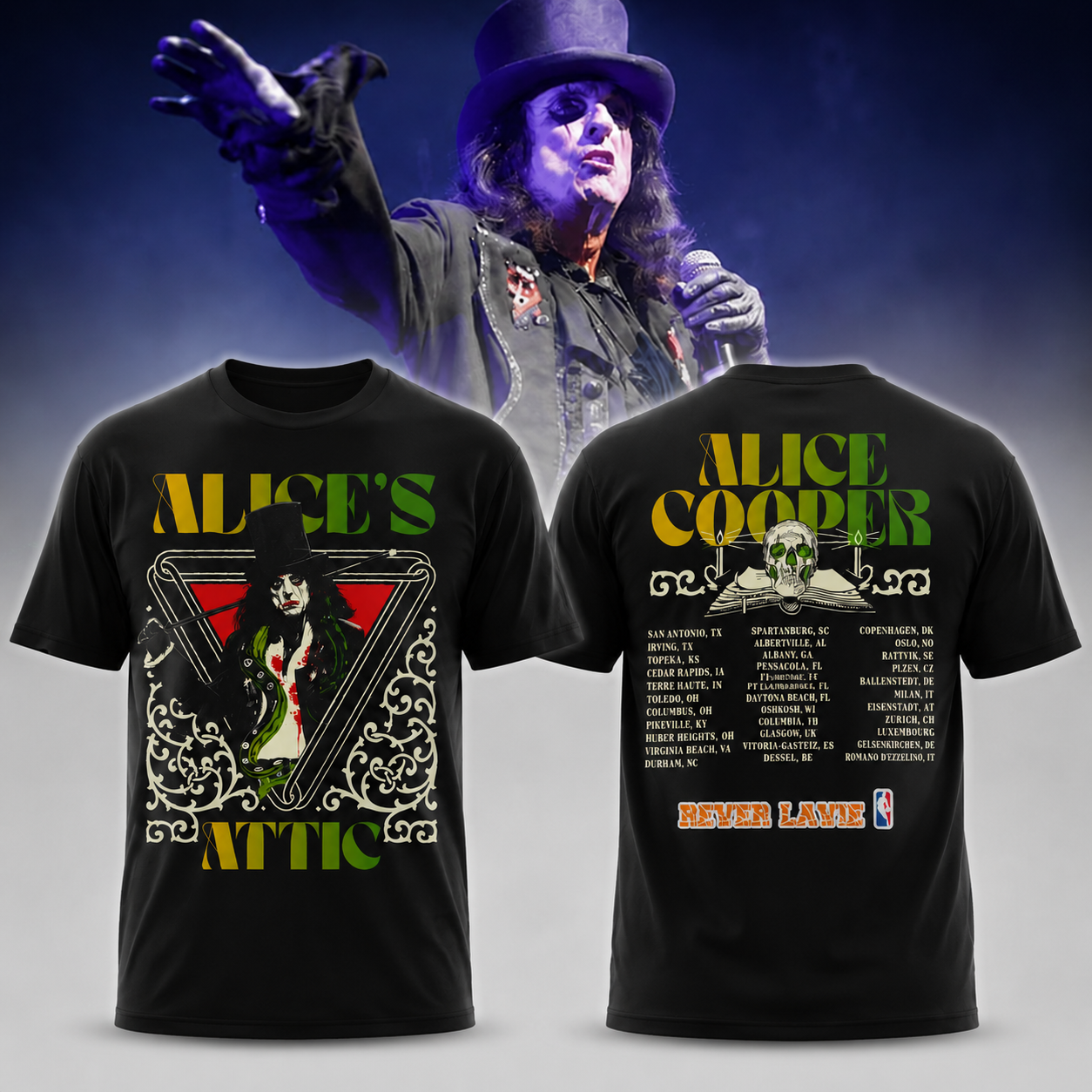 Alice Cooper Alice's Attic Tour 2026 Graphic T-Shirt Rock Music Band Merch Fan Gift