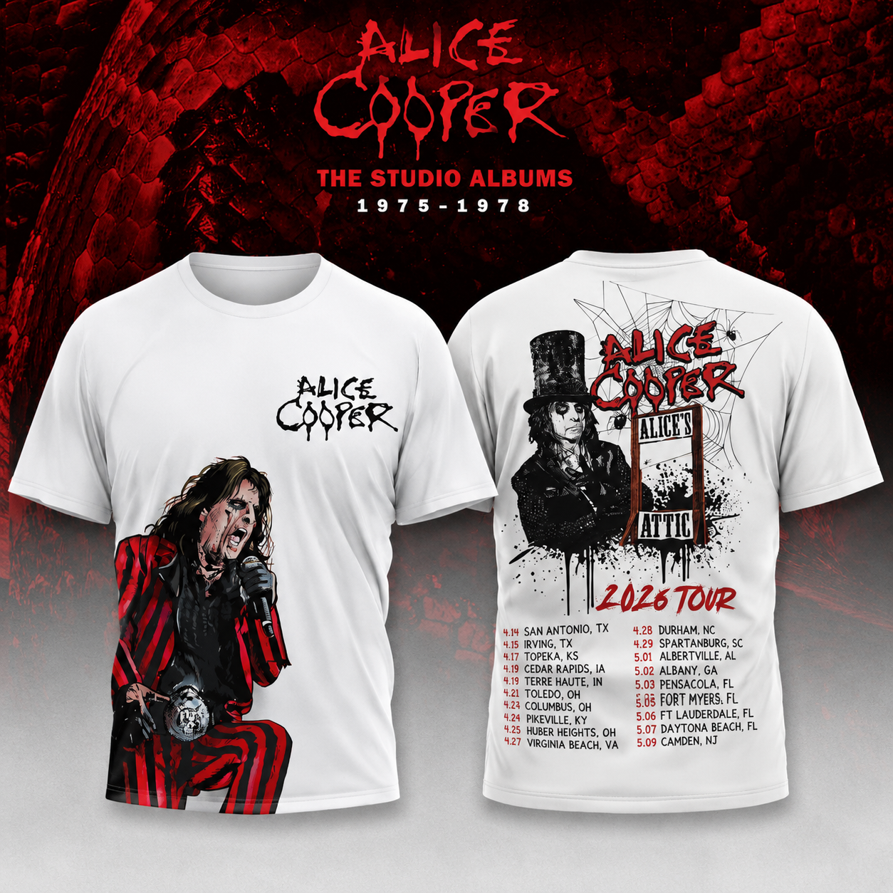 Alice Cooper Attic Graphic 2026 Tour T-Shirt Rock Music Band Merch Fan Apparel