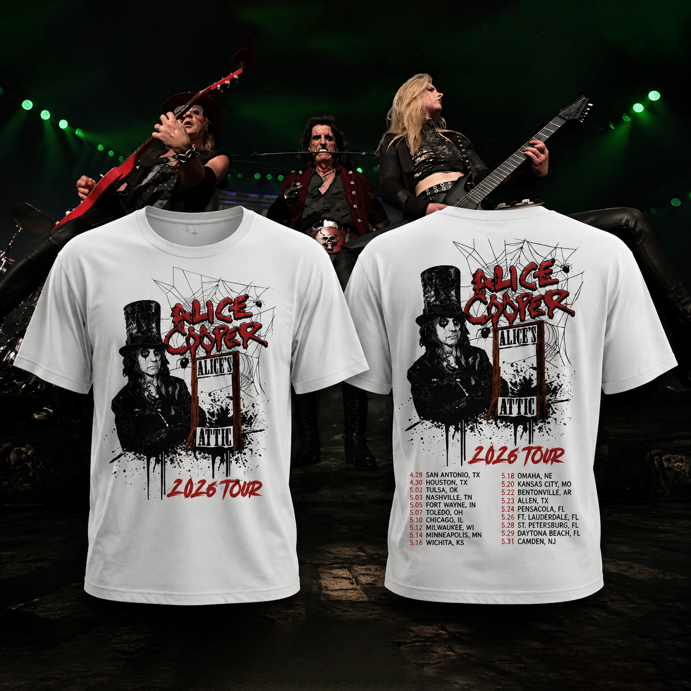 Alice Cooper Fall Tour 2026 Graphic T-Shirt Rock Music Band Merch Fan Gift
