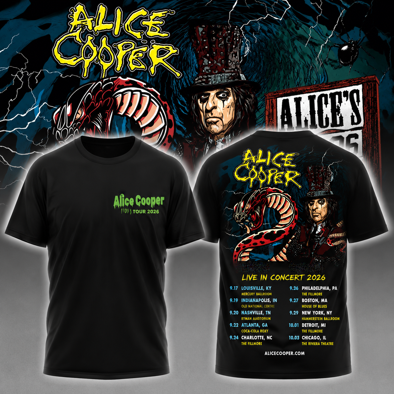 Alice Cooper Tour 2026 Graphic T-Shirt Rock Music Band Fan Gift
