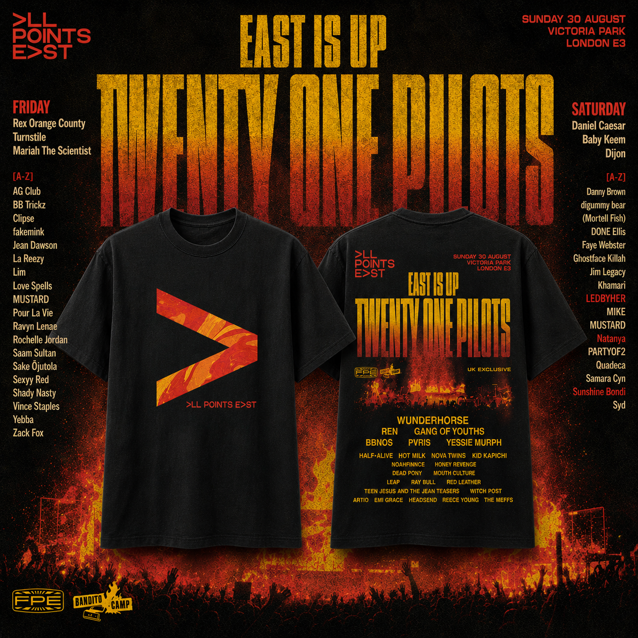 All Points East Twenty One Pilots Aug 30 2026 Victoria Park in London Merch Shirt
