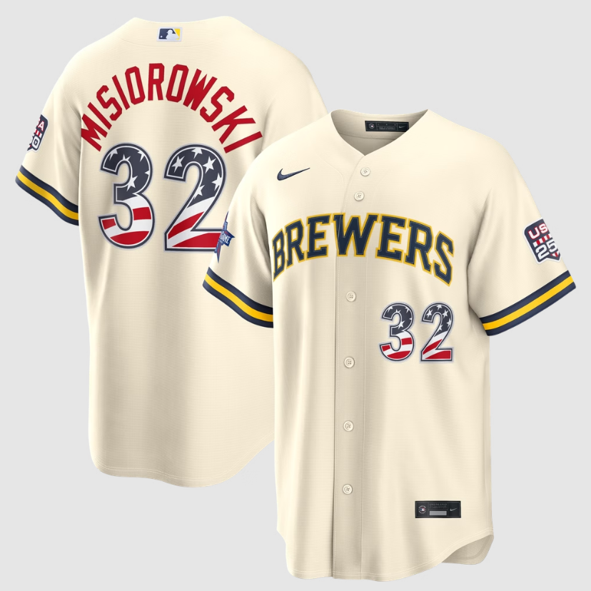 All-Star Edition Stars & Stripes Milwaukee Brewers Jacob Misiorowski Nike Cream Stadium 2026 Merch Jersey