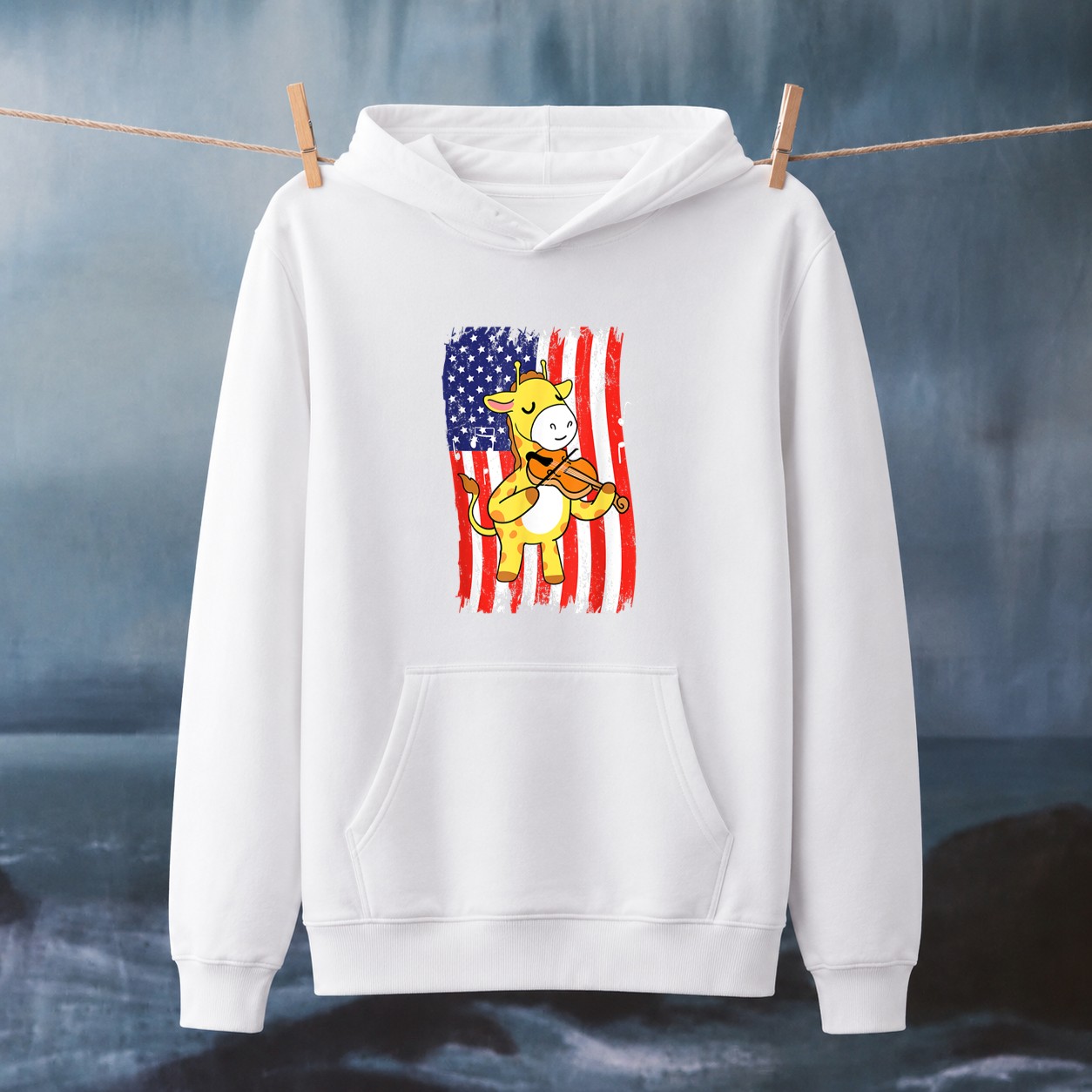 American Flag Giraffe Playing Violin Hoodie