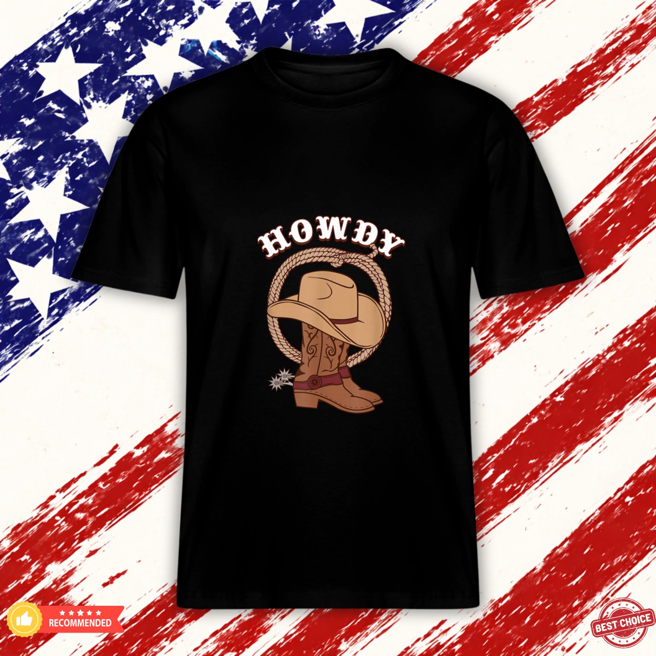 American Western Howdy Gear for Cowboys & Cowgirls Howdy Funny Cowboy Boots Hat Texas Rodeo Country Graphic Shirt