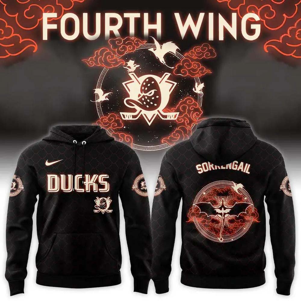 Anaheim Ducks Fourth Wing Night 2026 Black Sorrengail Fantasy Dragon Hoodie