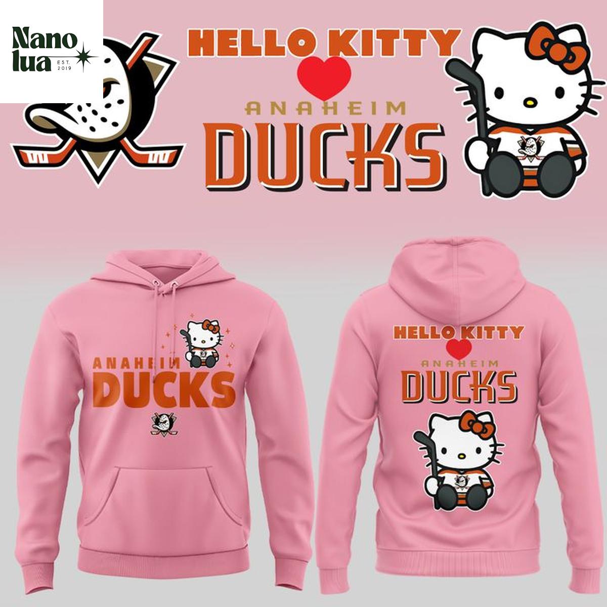 Anaheim Ducks x Hello Kitty 2026 NHL Season Pink Hoodie T-Shirt 