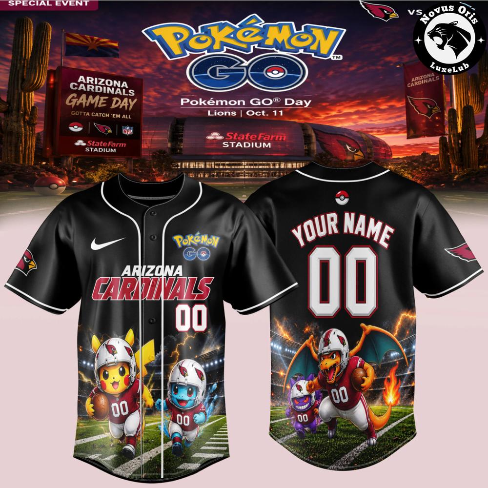 Arizona Cardinals x Pokémon GO Game Day Pikachu Custom Baseball Jersey 1 - Unicasport Arizona Cardinals x Pokémon GO Game Day Pikachu Custom Baseball Jersey