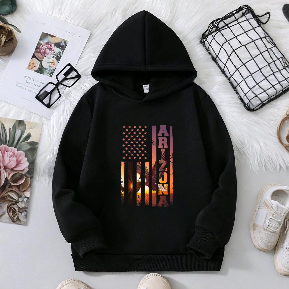 Arizona State Flag Patriotic Eagle USA Flag Country Gift Hoodie