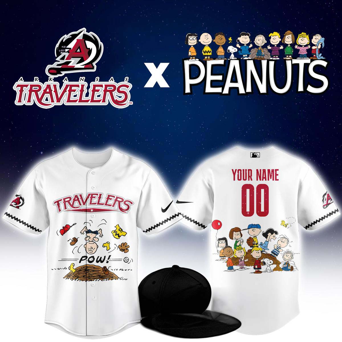 Arkansas Travelers x Peanuts Night Custom White Baseball Jersey Best Gift for Fans