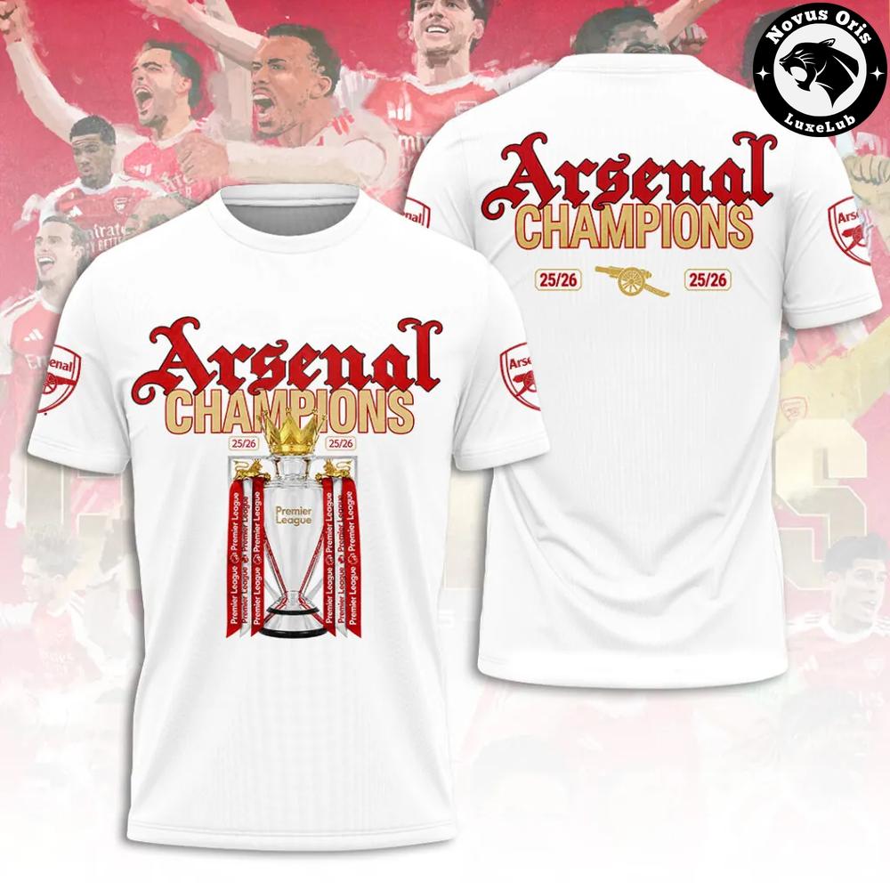 Arsenal FC 2026 Premier League Winners T-Shirt & Trophy Graphic Football Tee