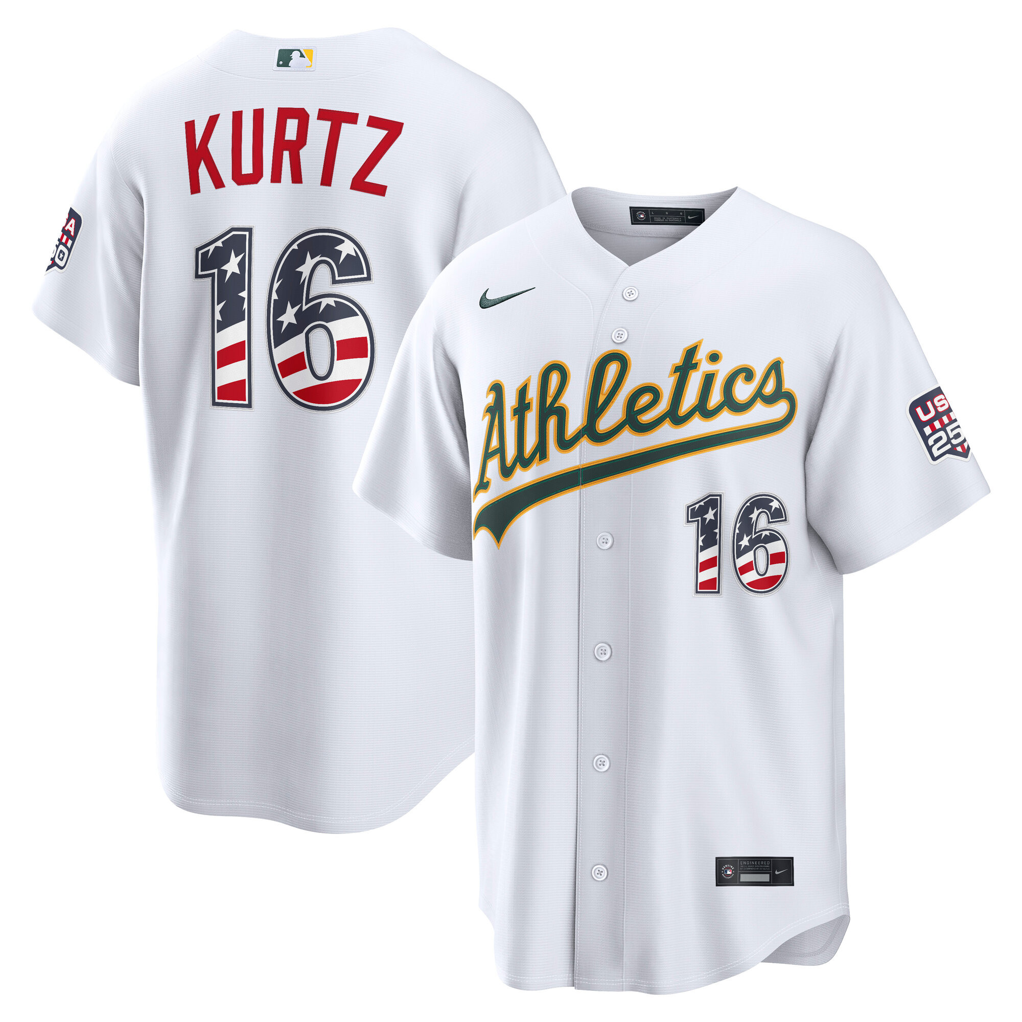 Athletics Nick Kurtz White USA 250 Fourth of July Home Baseball Jersey
