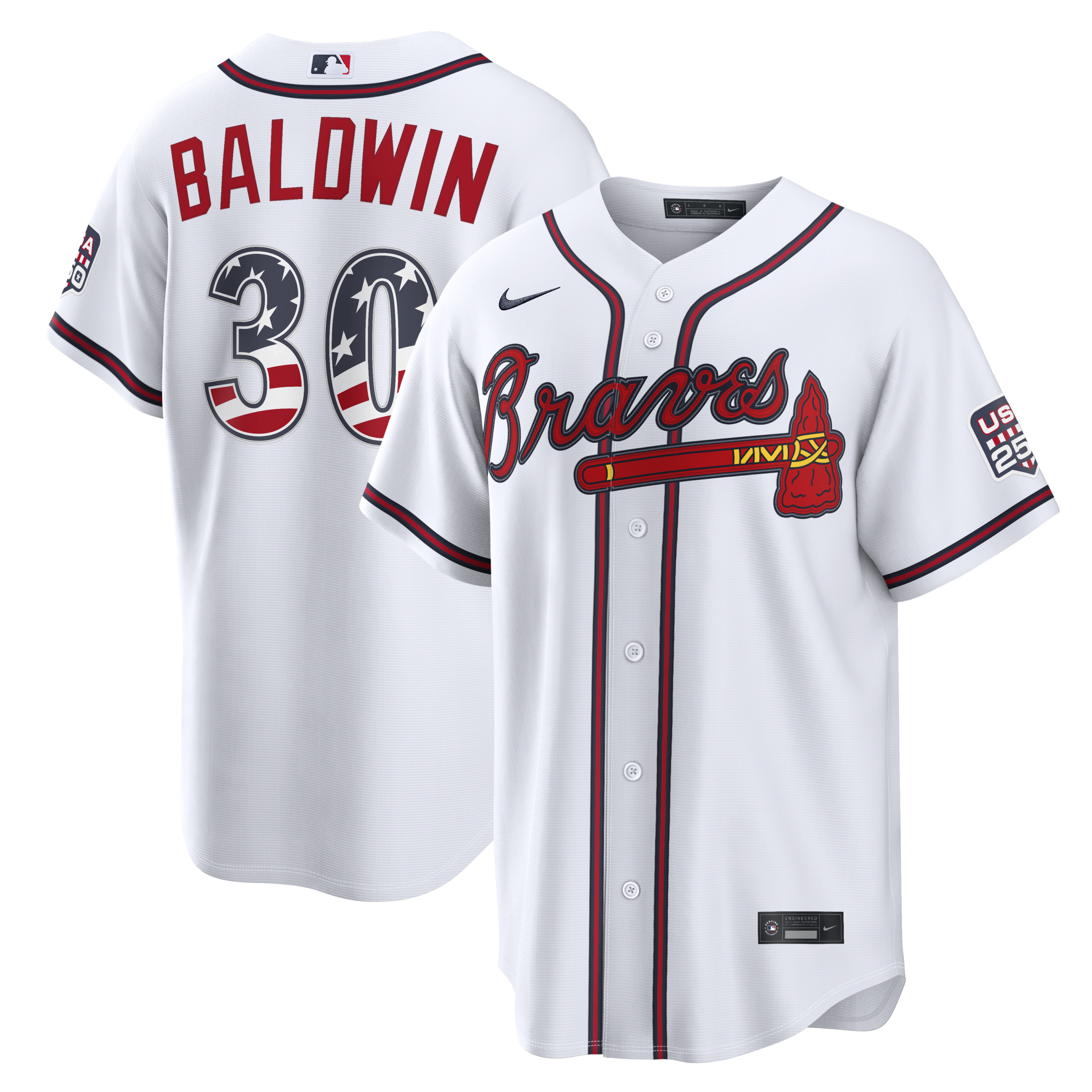 Atlanta Braves Drake Baldwin White USA 250 Fourth of July Home Baseball Jersey_1