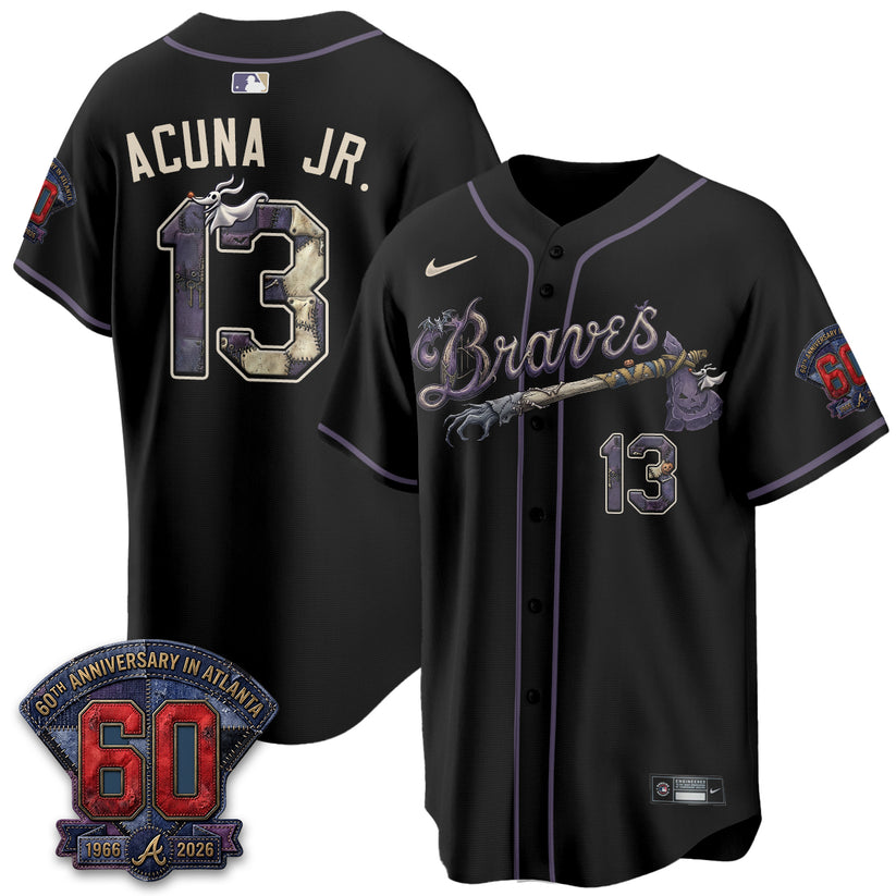 Atlanta Braves Ronald Acuna Jr 13 Halloween Black Baseball Jersey Baseball Fan Collection 1 - Unicasport Atlanta Braves Ronald Acuna Jr 13 Halloween Black Baseball Jersey Baseball Fan Collection