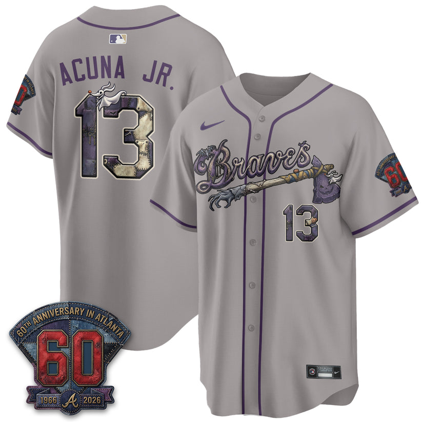 Atlanta Braves Ronald Acuna Jr 13 Halloween Gray Baseball Jersey Game Day Collection 2 - Unicasport Atlanta Braves Ronald Acuna Jr 13 Halloween Gray Baseball Jersey Game Day Collection
