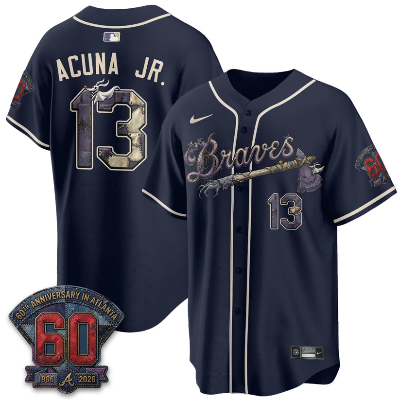 Atlanta Braves Ronald Acuna Jr 13 Halloween Navy Baseball Jersey Fan Jersey Collection 1 - Unicasport Atlanta Braves Ronald Acuna Jr 13 Halloween Navy Baseball Jersey Fan Jersey Collection