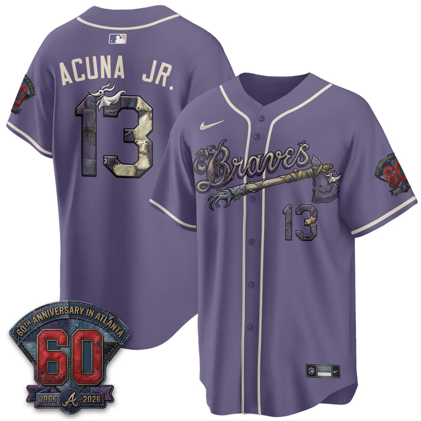 Atlanta Braves Ronald Acuna Jr 13 Halloween Purple Baseball Jersey Baseball Collection 1 - Unicasport Atlanta Braves Ronald Acuna Jr 13 Halloween Purple Baseball Jersey Baseball Collection