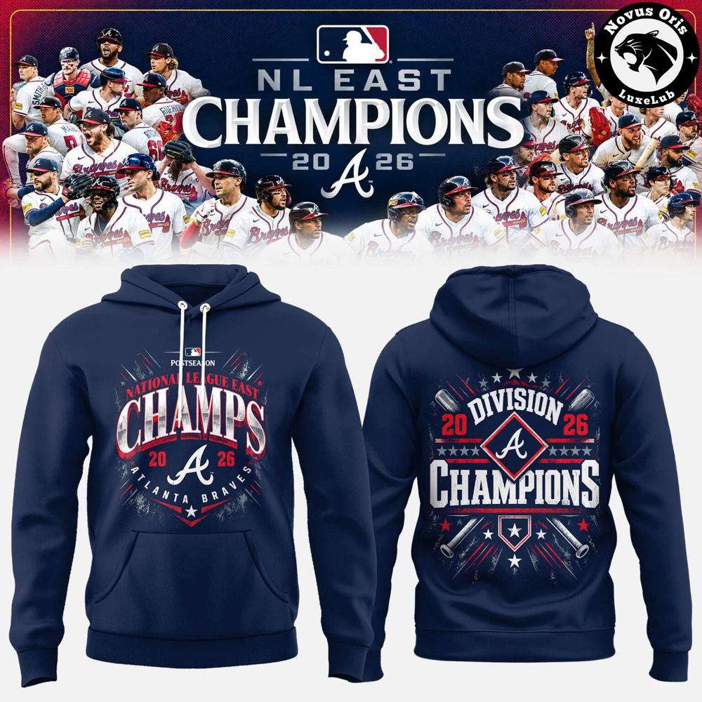 Atlanta Braves NL East Champions 2026 Navy Pullover Hoodie 1 - Unicasport Atlanta Braves NL East Champions 2026 Navy Pullover Hoodie