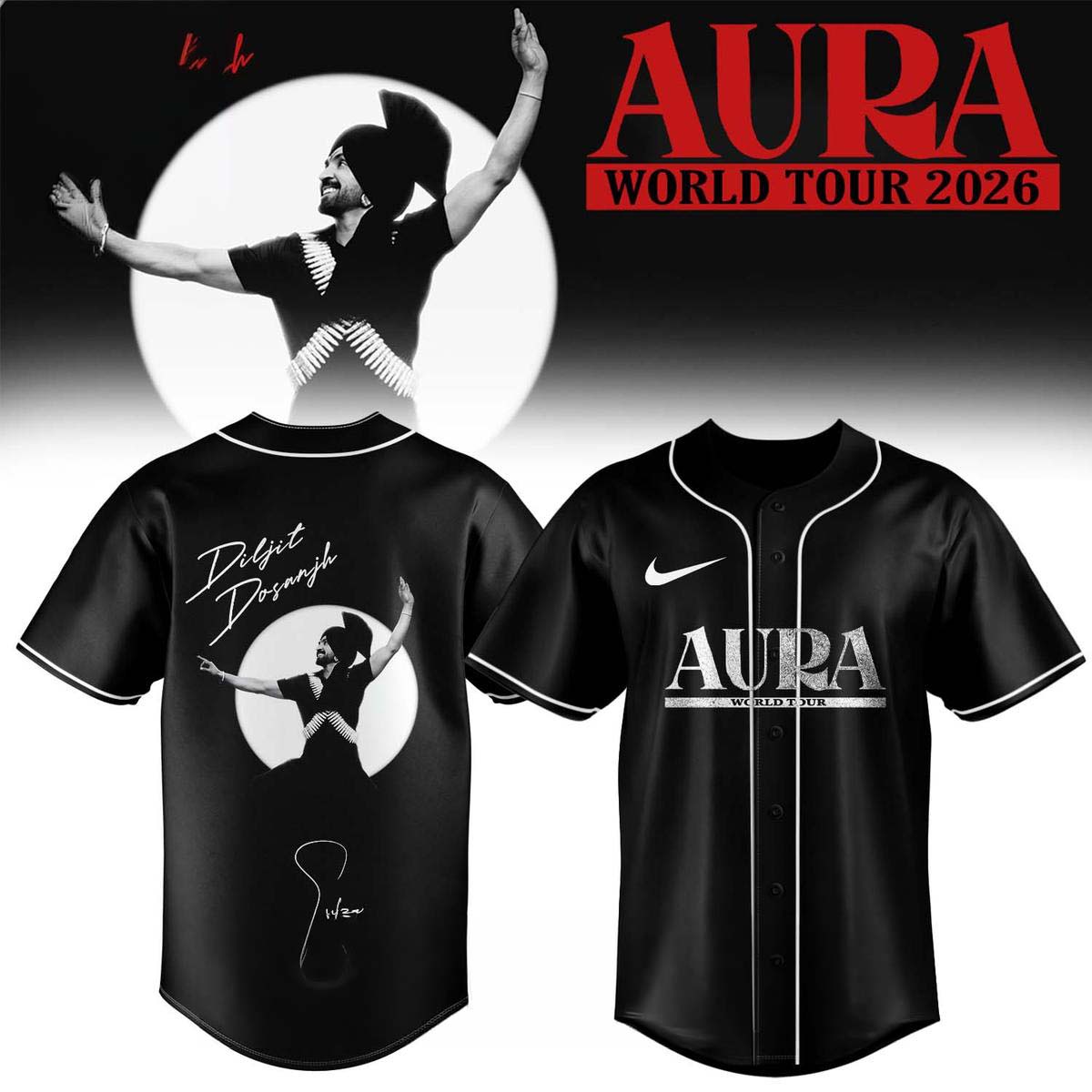 Diljit Dosanjh AURA World Tour 2026 Baseball Jersey - Best Gift for Fans