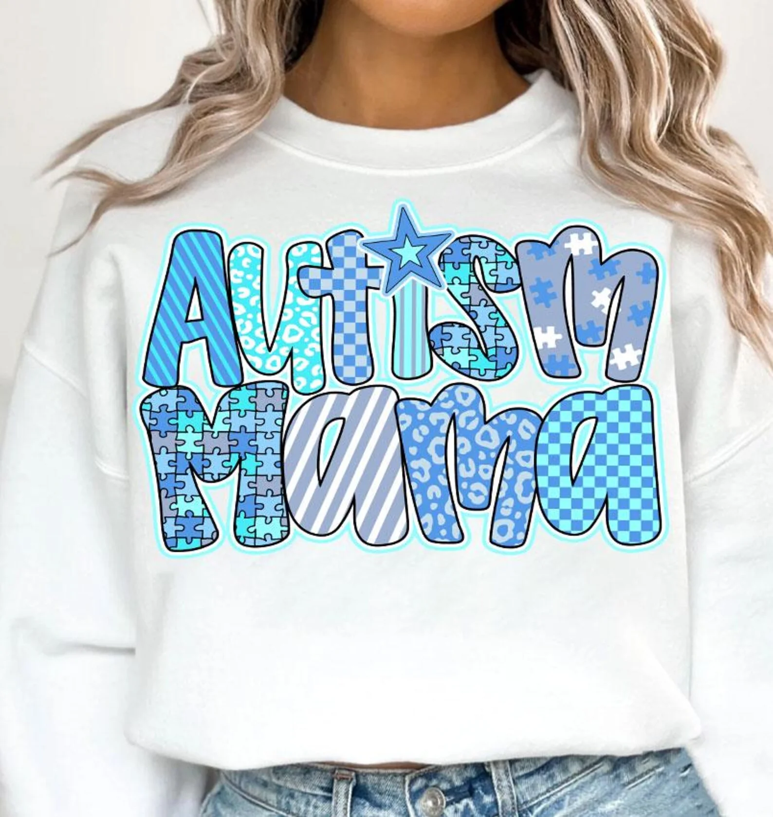 autism mama glitter glear film screenprint transfer warm and soft material