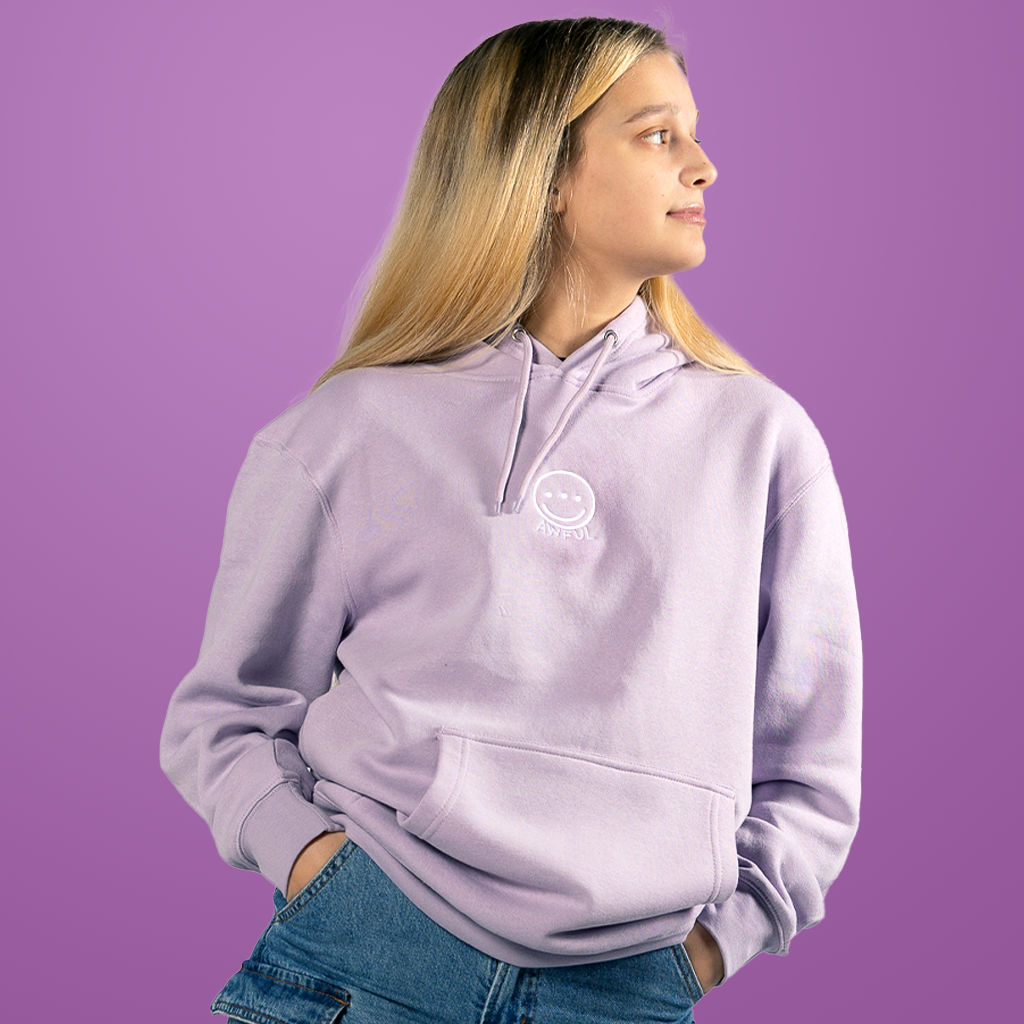 Awful Classic Smiley Face Hoodie in Lilac Purple - Unisex Fit