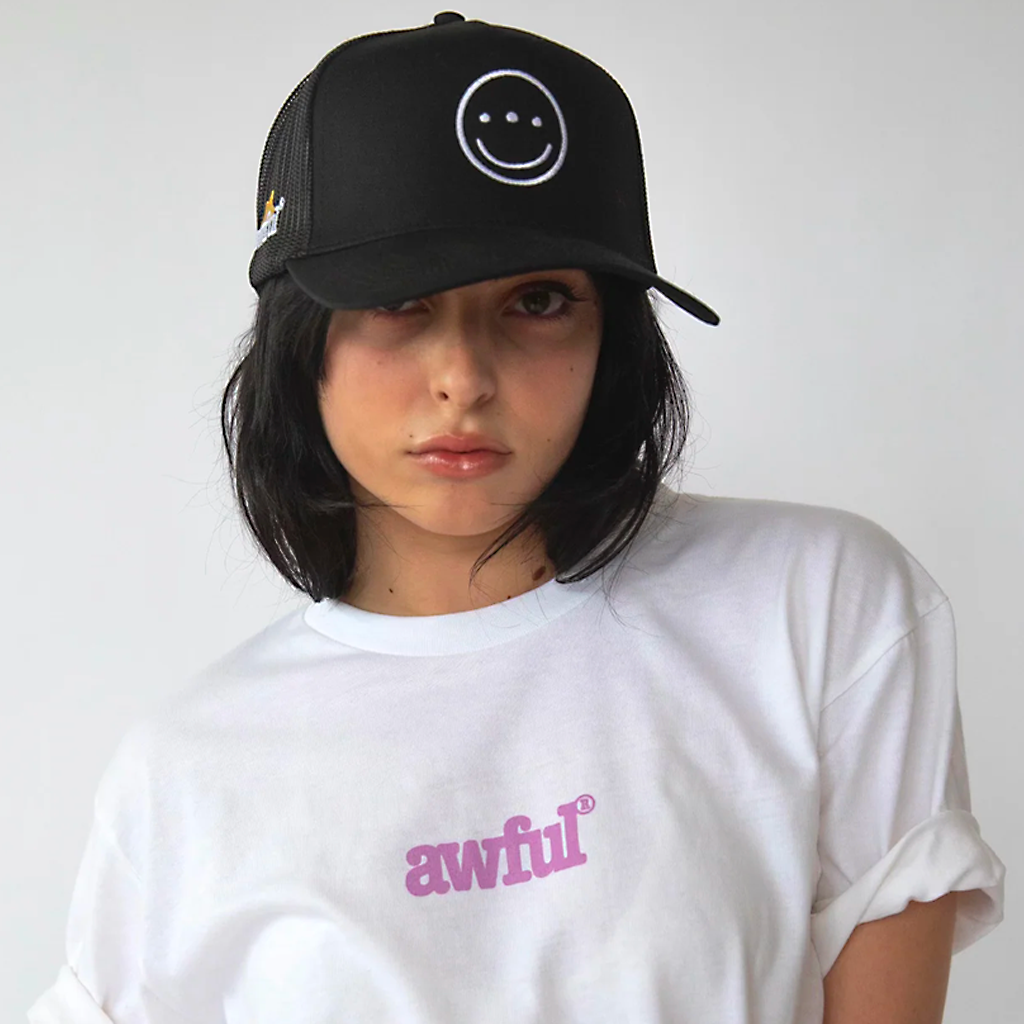 Awful Smiley Face Trucker Hat - Mesh Back Streetwear Cap