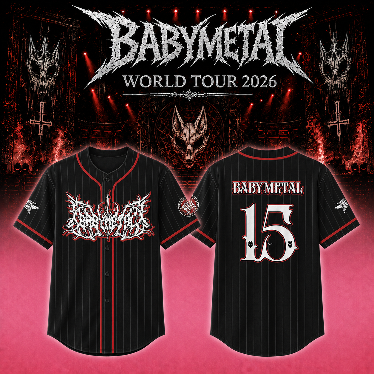 Babymetal World Tour 2026 Baseball Jersey 1 - Unicasport Babymetal World Tour 2026 Baseball Jersey