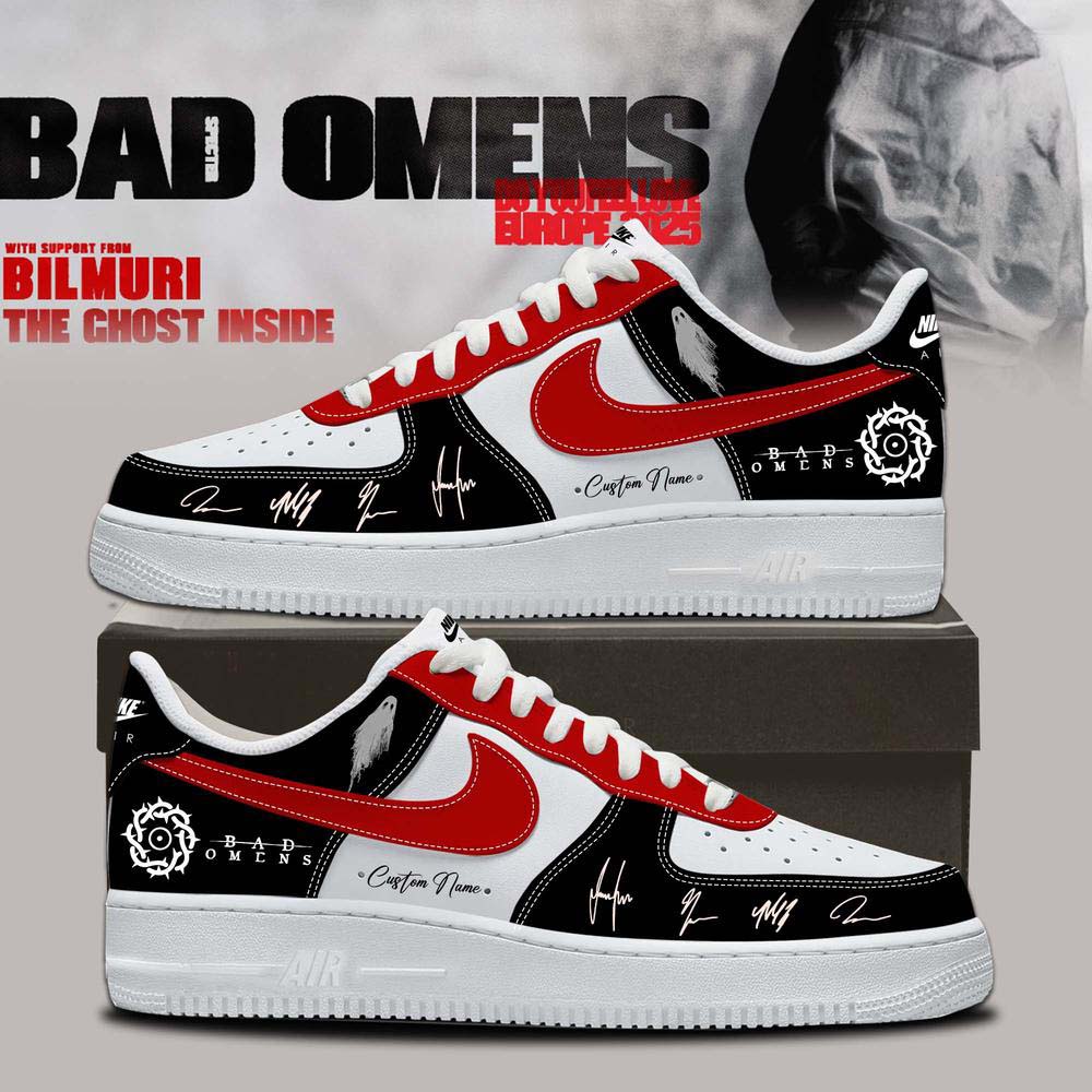 Bad Omens Black and Red Tour Air Force 1 Sneakers