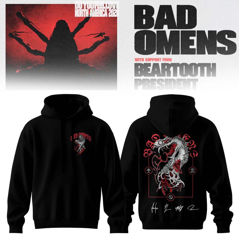 Bad Omens Do You Feel Love Tour 2026 Black Red Skull Graphic Hoodie - Gift Idea for Fans