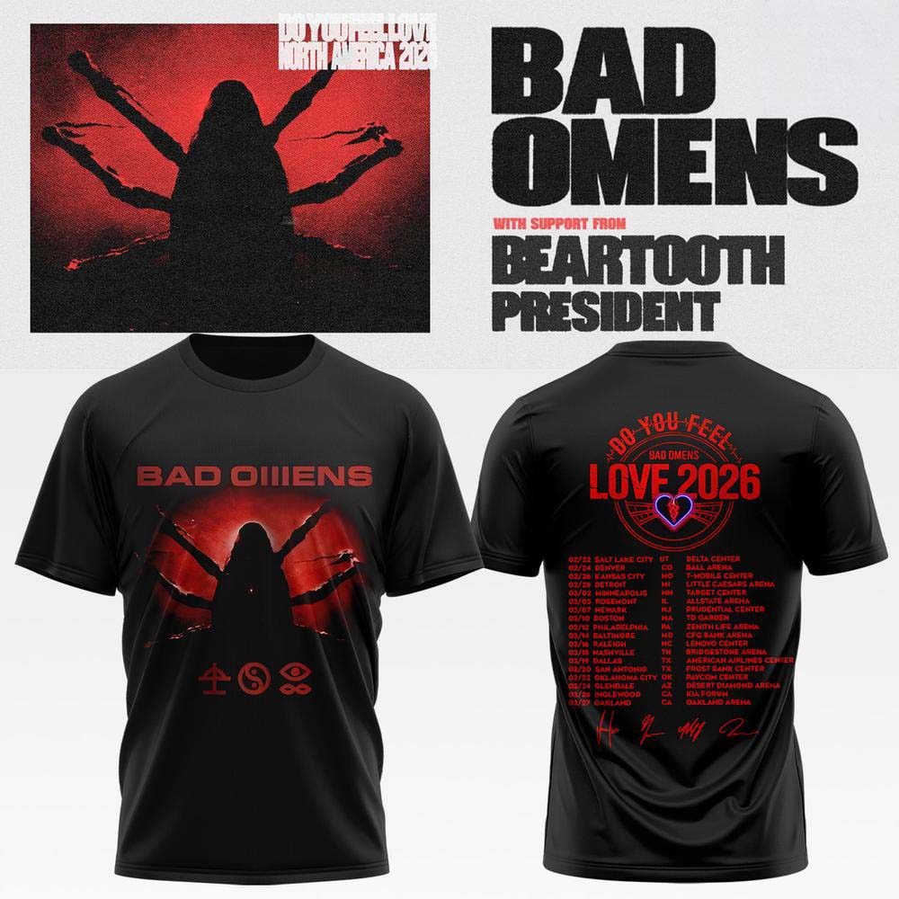 Bad Omens Do You Feel Love Tour 2026 Black Red Concert T-Shirt - Best Gift for Fans