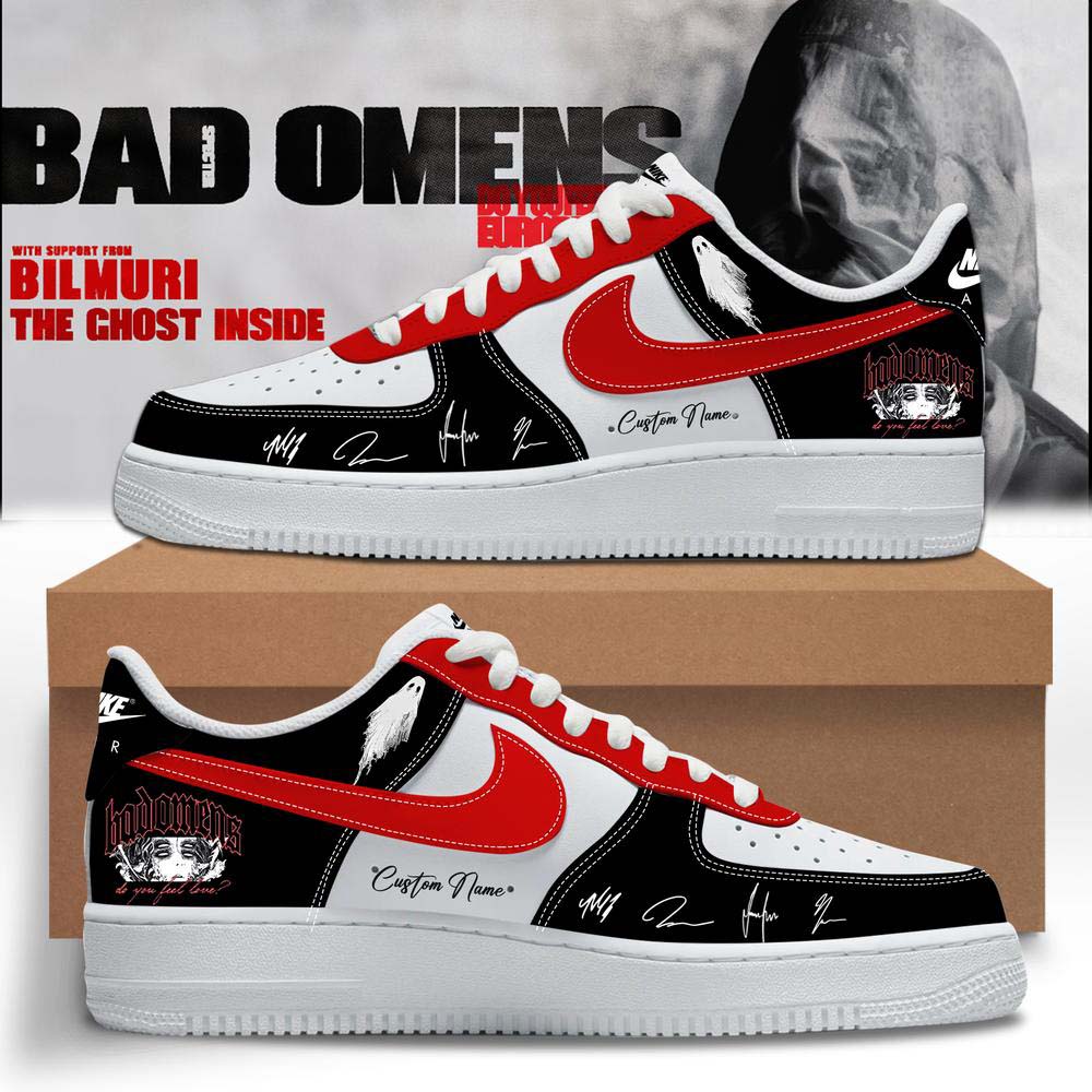 Bad Omens Do You Feel Love Tour Black and Red Air Force 1 Custom Sneakers - Best Gift for Fans
