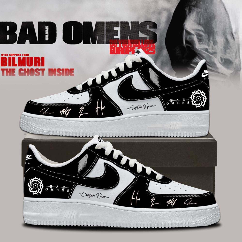 Bad Omens Do You Feel Love Tour Black Graphic Air Force 1 Sneakers - Best Gift for Fans