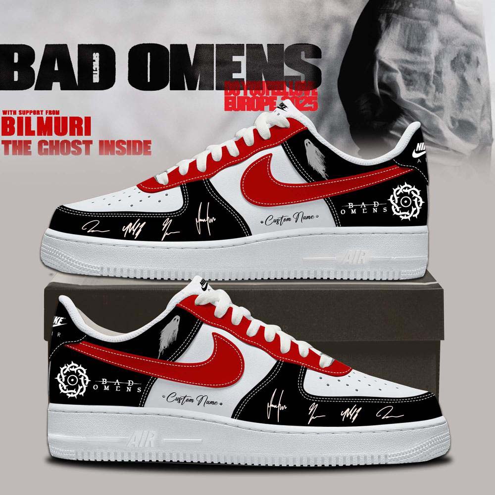 Bad Omens Do You Feel Love Tour Red and Black Air Force 1 Sneakers - Best Gift for Fans