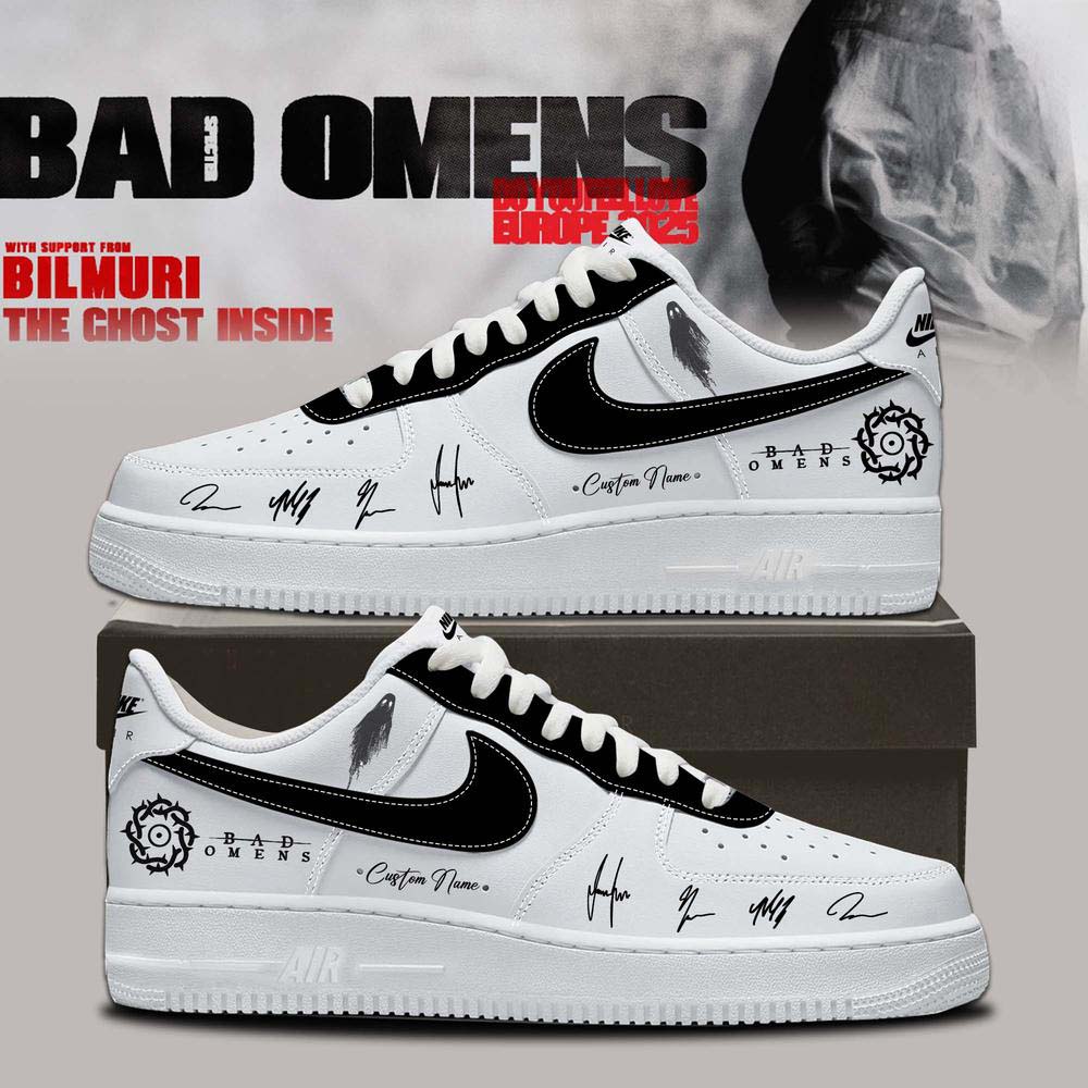 Bad Omens Do You Feel Love Tour Custom White and Black Air Force 1 Sneakers - Best Gift for Fans