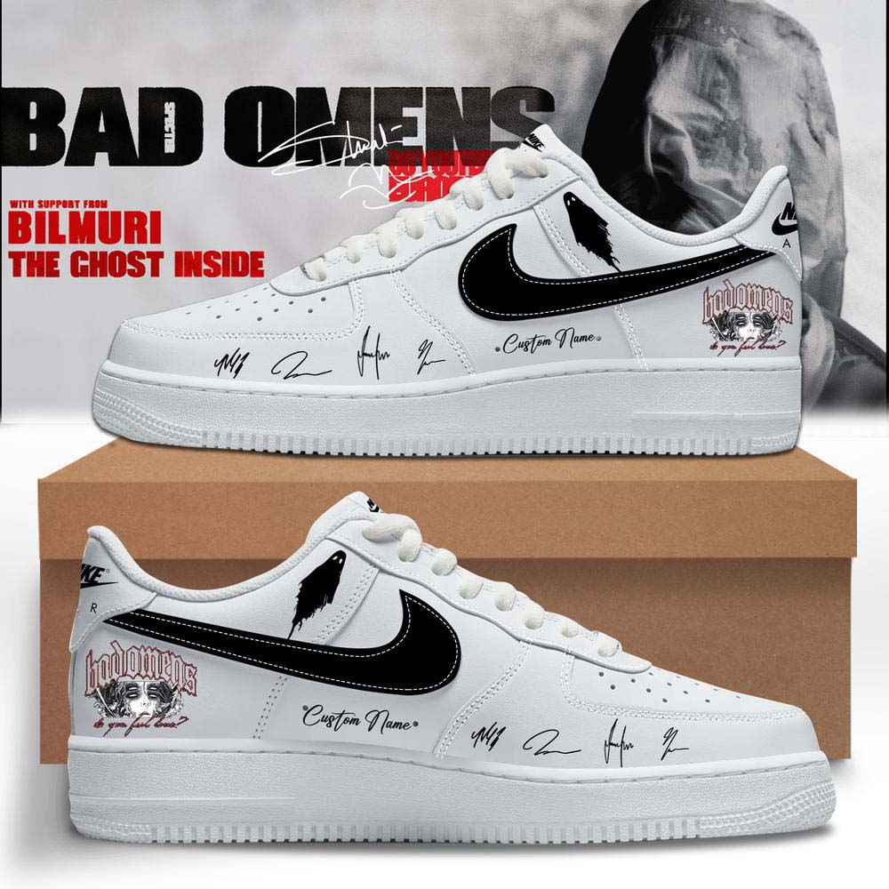 Bad Omens White and Gold Do You Feel Love Air Force 1 Sneakers
