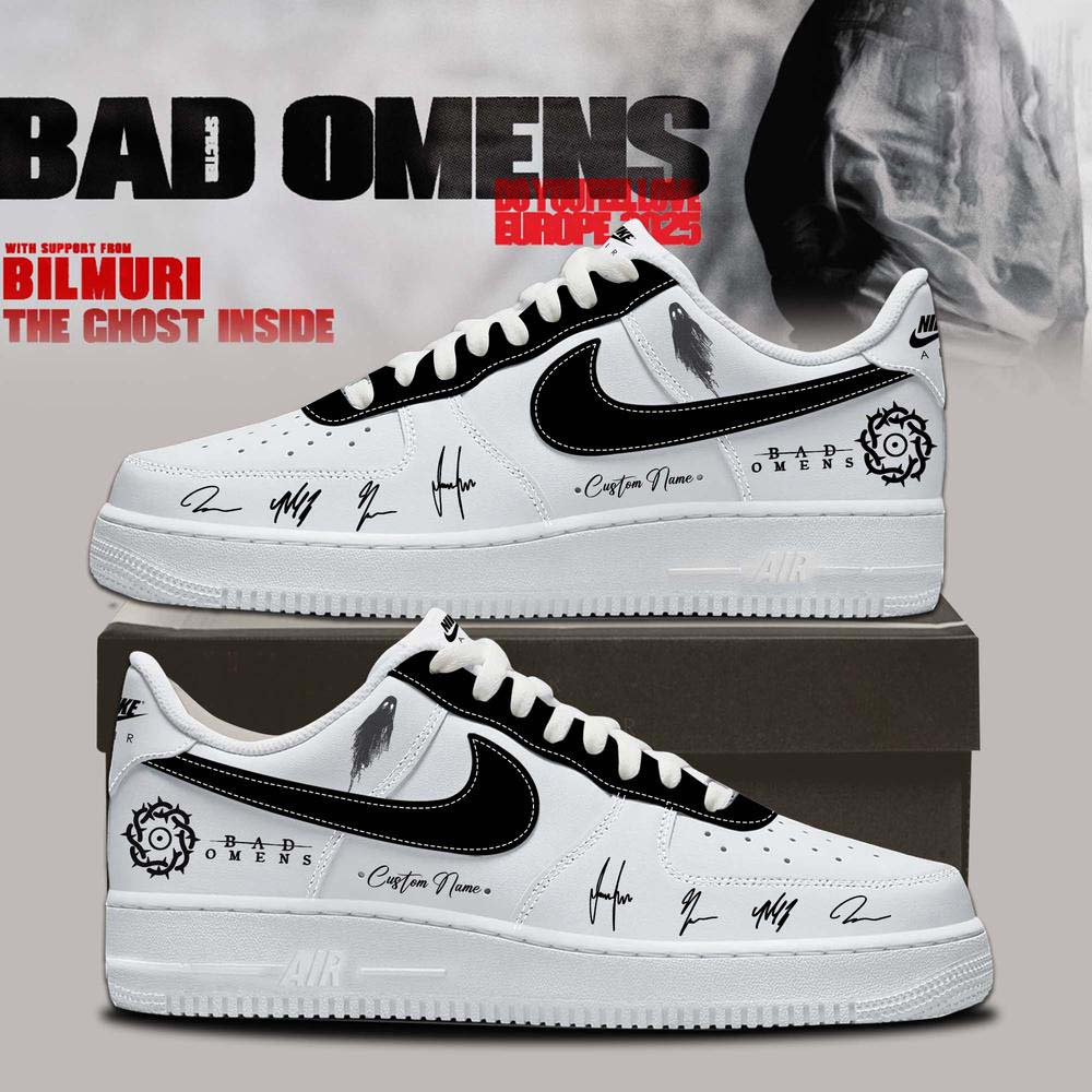 Bad Omens White and Black Graphic Air Force 1 Sneakers