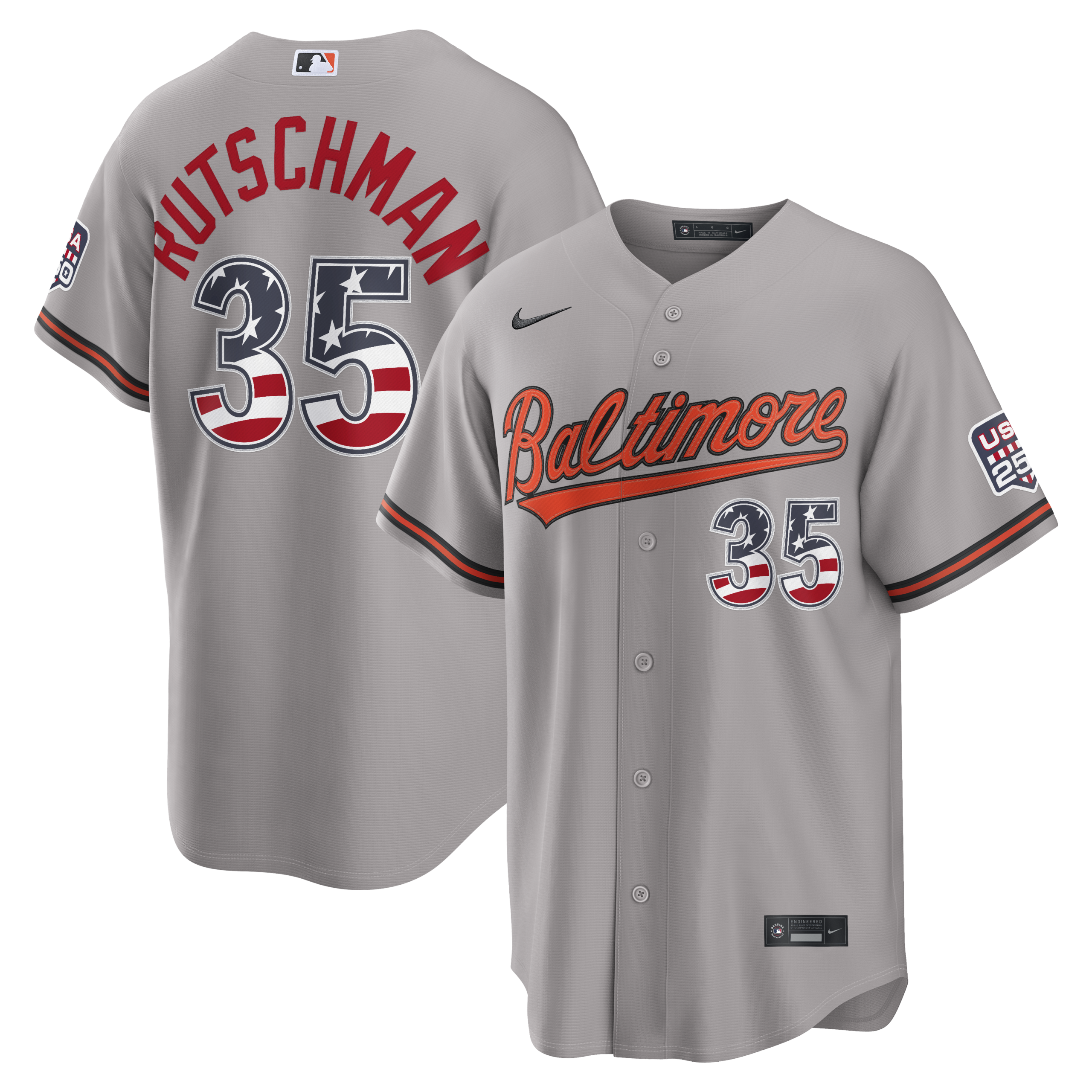 Baltimore Orioles Adley Rutschman Gray USA 250 Fourth of July Road Baseball Jersey_1