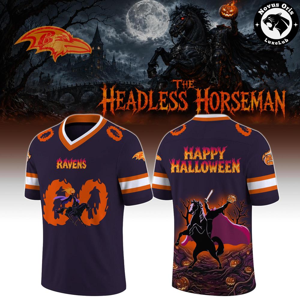 Baltimore Ravens Headless Horseman Halloween 2026 Custom Football Jersey 1 - Unicasport Baltimore Ravens Headless Horseman Halloween 2026 Custom Football Jersey