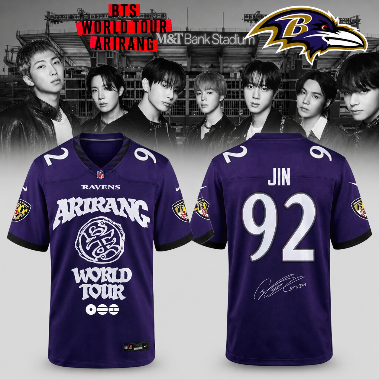Baltimore Ravens x BTS Jin World Tour Arirang 2026 Limited Edition Jersey 1 - Unicasport Baltimore Ravens x BTS Jin World Tour Arirang 2026 Limited Edition Jersey