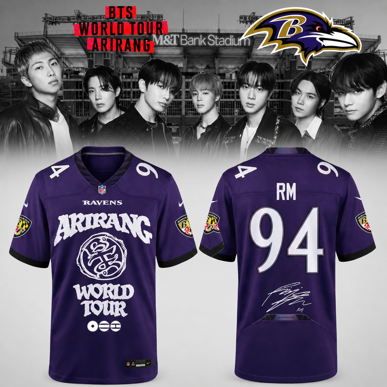 Baltimore Ravens x BTS RM World Tour Arirang 2026 Limited Edition Jersey 1 - Unicasport Baltimore Ravens x BTS RM World Tour Arirang 2026 Limited Edition Jersey