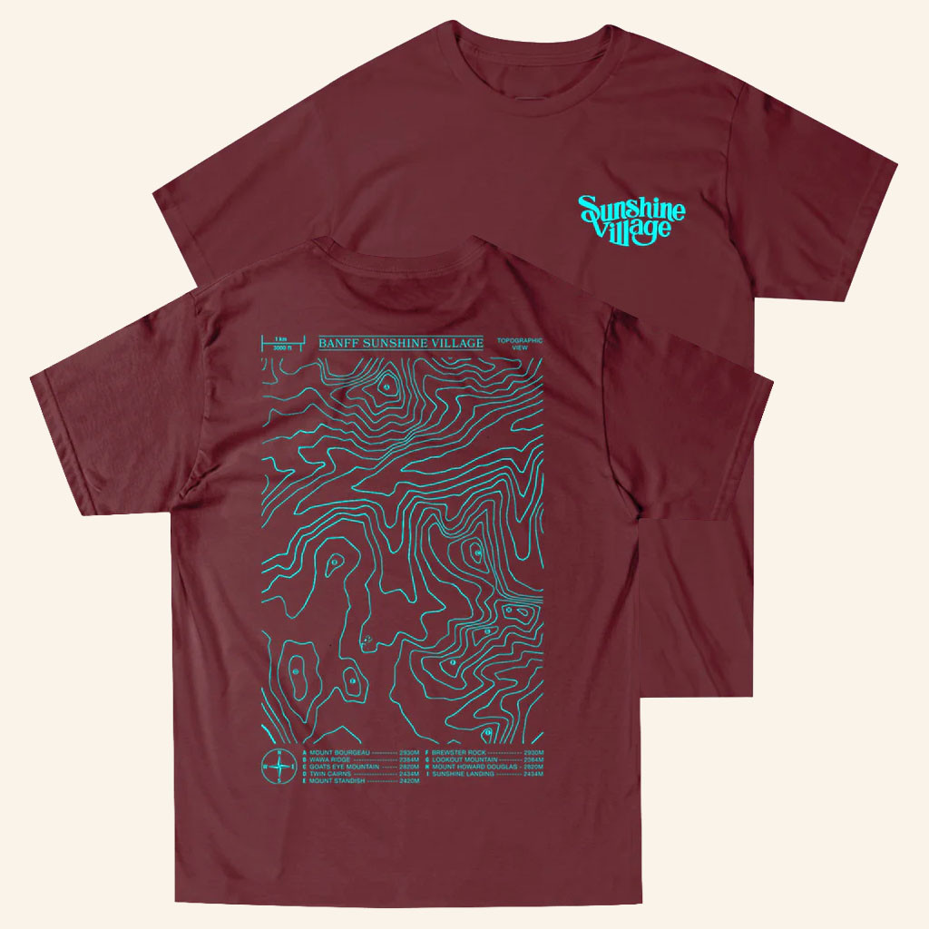 Banff Sunshine Village Merch 2026 Sunshine Village TopographicTShirtGifts For Friends