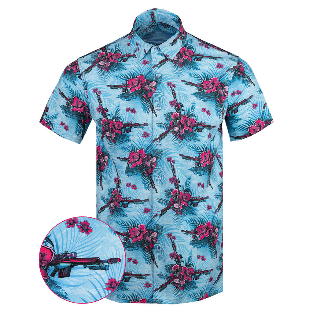 Barrett X Retro Rifle Button Down Shirt Tactical Tropical Print Shirt Birthday Present For Dad