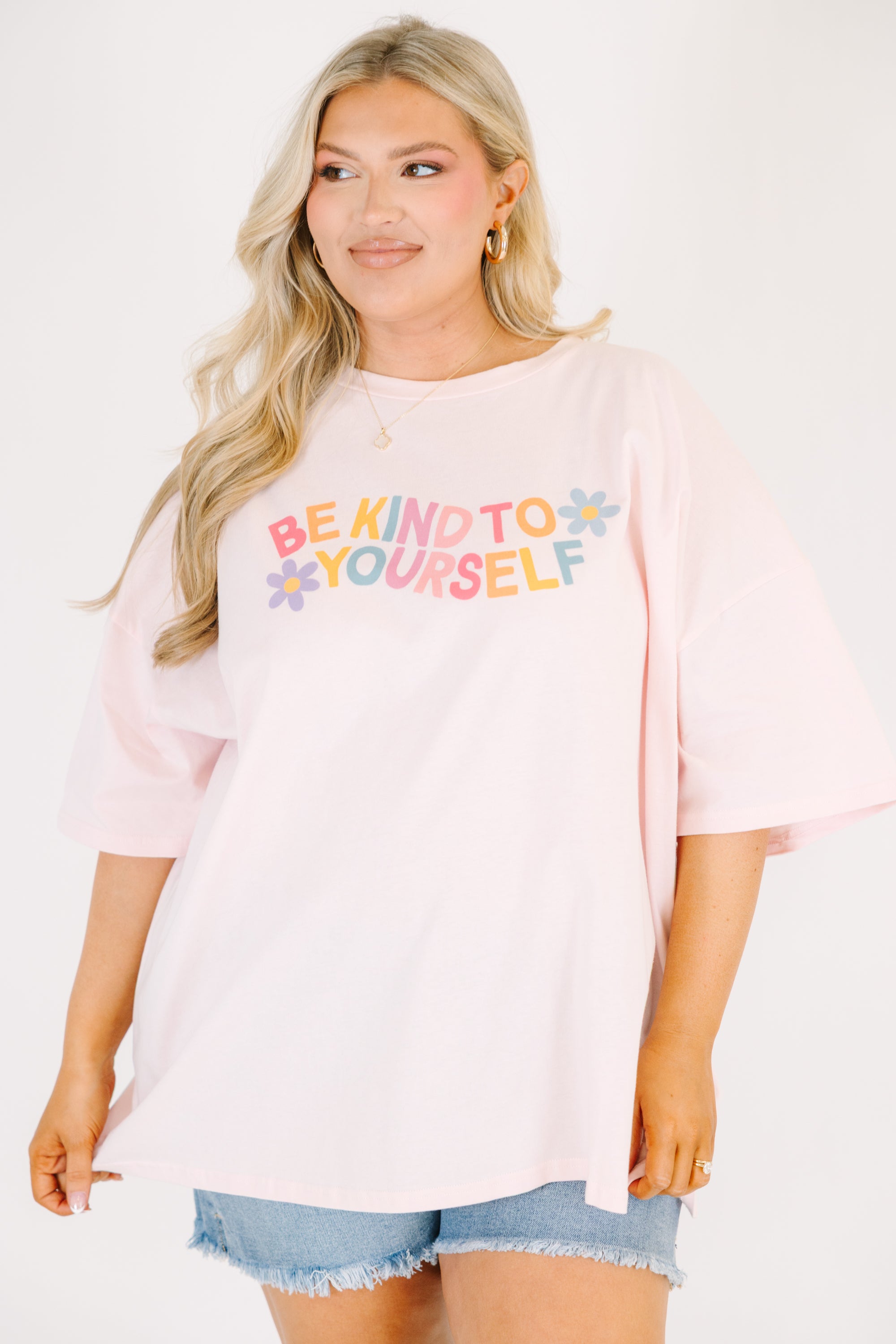 Be Kind to Yourself Boyfriend Tee, Cream Pink