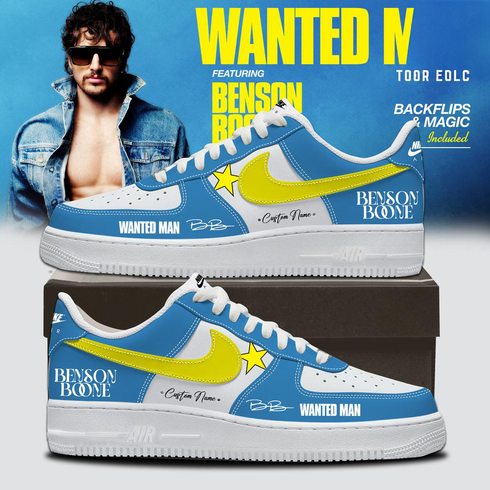 Benson Boone Blue and Yellow Wanted Man Tour Sneakers
