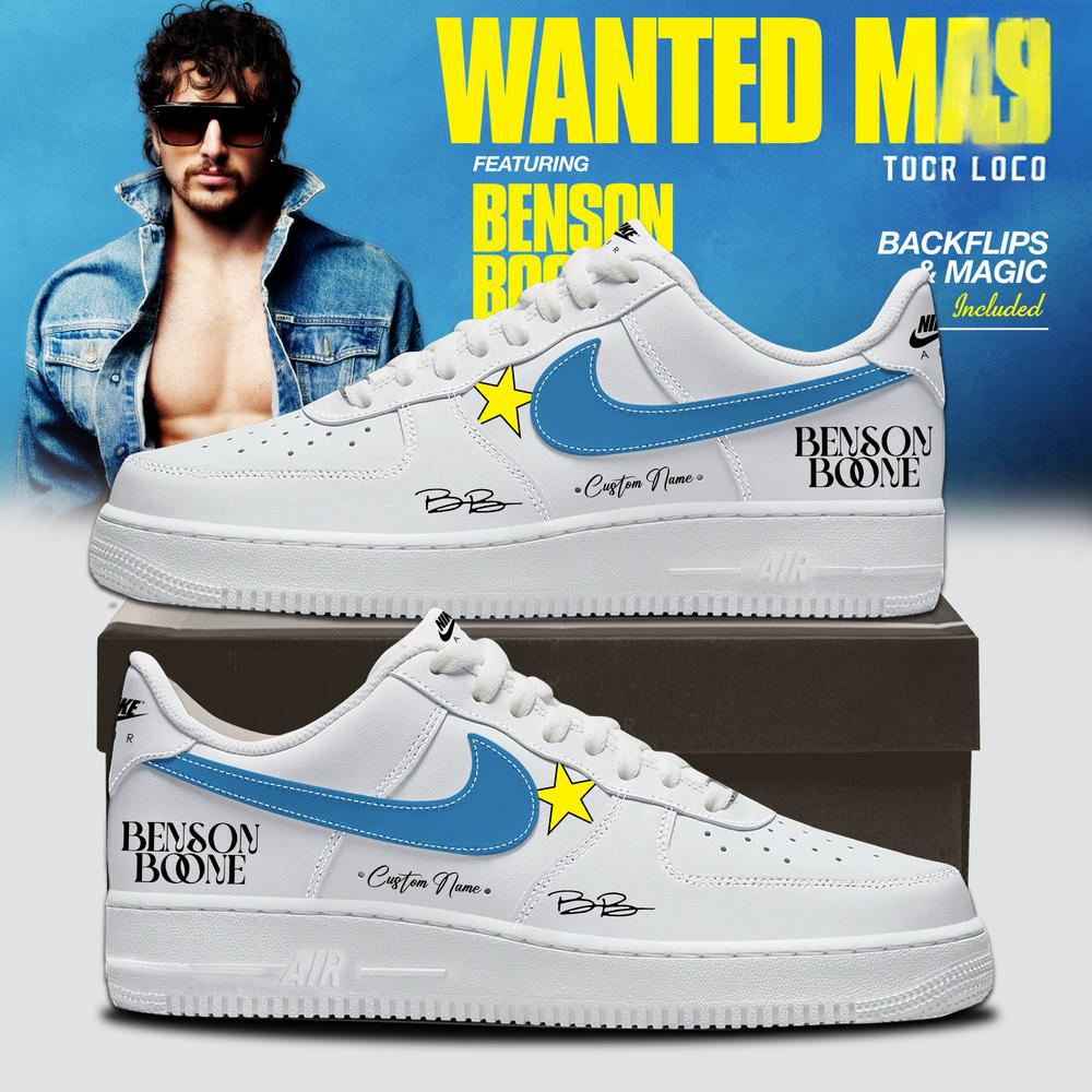 Benson Boone Wanted Man White and Blue Air Force Style Sneakers