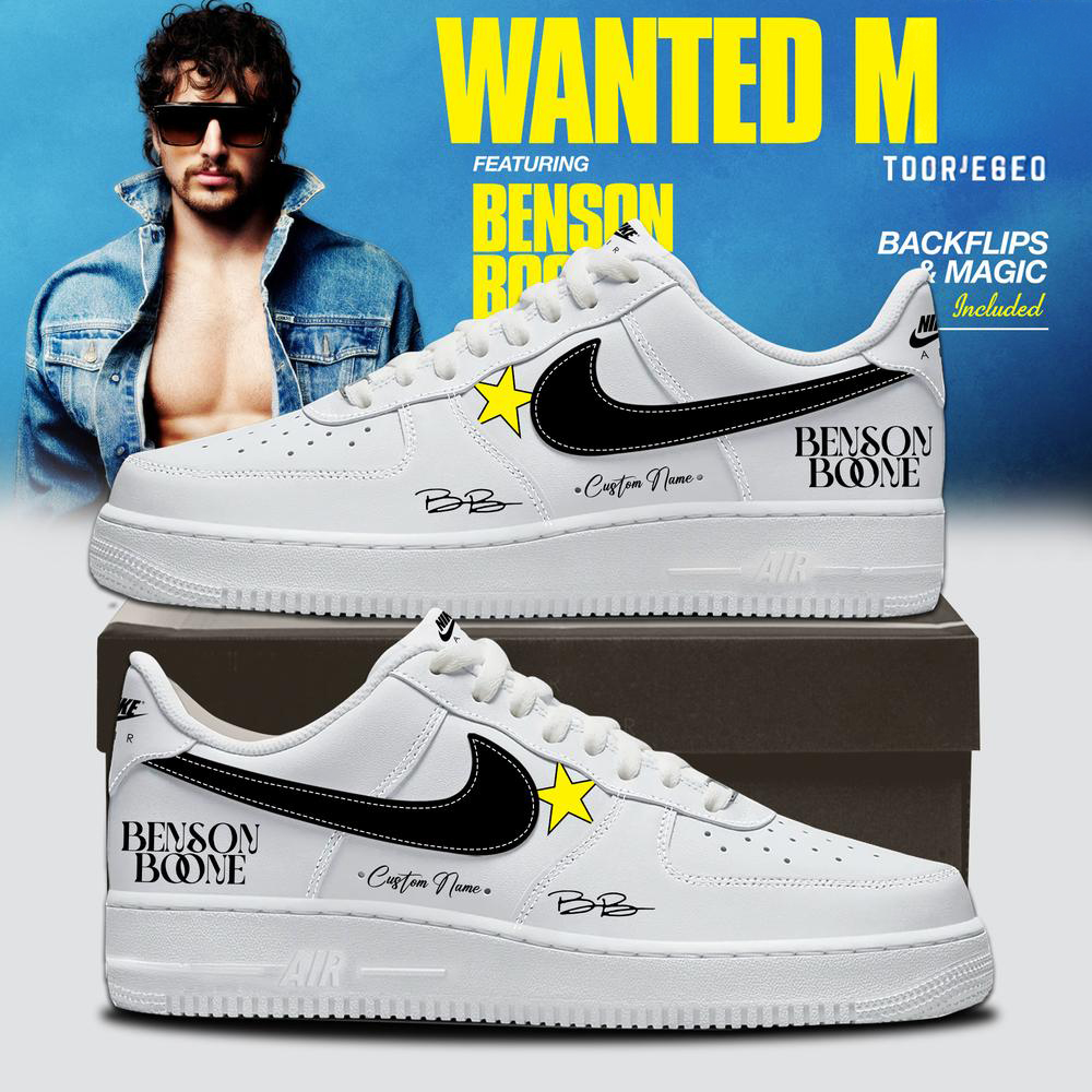Benson Boone White and Black Wanted Man Tour Sneakers